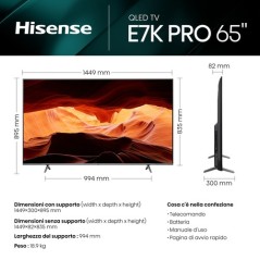 Hisense TV QLED 4K Ultra HD 65” 65E7KQ PRO, Smart TV VIDAA U7, QLED Display 144Hz, Wifi 6E, HDR Dolby Vision IQ, Quantum Dot Col