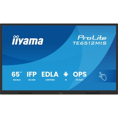 iiyama TE6512MIS-B4AG visualizzatore di messaggi Design chiosco 165,1 cm (65") LCD Wi-Fi 400 cd/m² 4K Ultra HD Nero Touch screen