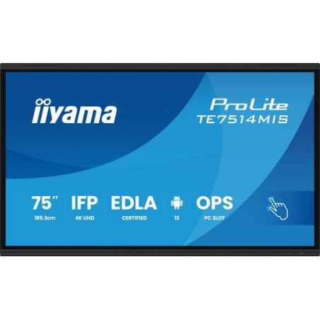 iiyama PROLITE TE7514MIS-B2AG Design chiosco 190,5 cm (75") LCD Wi-Fi 435 cd/m² 4K Ultra HD Nero Touch screen Processore integra