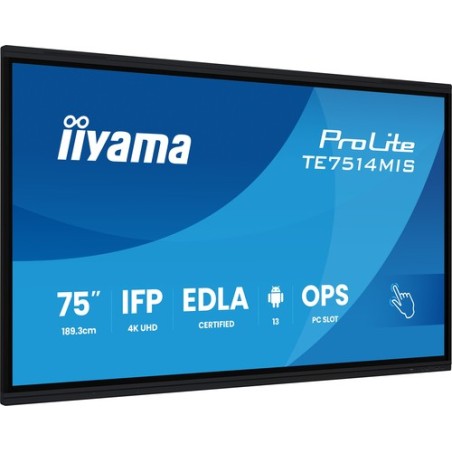 iiyama PROLITE TE7514MIS-B2AG Design chiosco 190,5 cm (75") LCD Wi-Fi 435 cd/m² 4K Ultra HD Nero Touch screen Processore integra