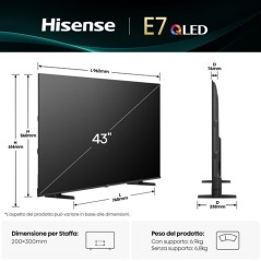HISENSE SMART TV QLED 4K 43 VIDAA 8 BLACK