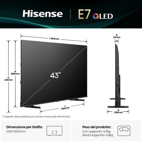 HISENSE SMART TV QLED 4K 43 VIDAA 8 BLACK