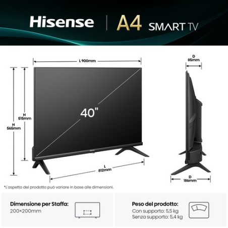 HISENSE SMART TV DLED FULL HD 40 VIDAA 8 BLACK