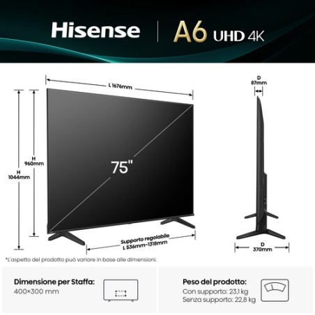 HISENSE TV DLED 4K 75 SMART TV