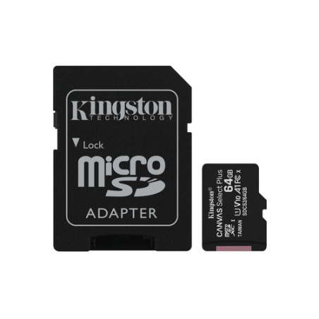Kingston Technology Canvas Select Scheda micSDXC Plus 100R A1 C10 da 64GB + adattatore
