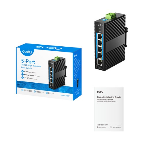 Cudy 5-Port 10/100 Mbps Industrial PoE+ Switch, IF1005P 2.0