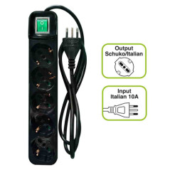 PRESA MULTIPLA TECNOWARE 5 SCHUKO INTERRUTTORE NERA