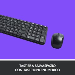 TASTIERA MK220 LOG WIRELESS+MOUSE NERA USB RETAIL