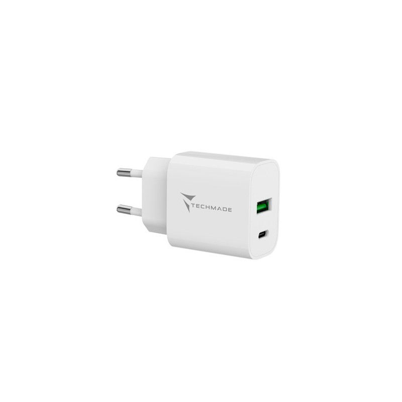 CARICA BATTERIA RAPIDO 1P USB-C/1P USB-A 20W BIANCO TECHMADE