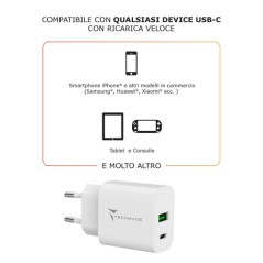 CARICA BATTERIA RAPIDO 1P USB-C/1P USB-A 20W BIANCO TECHMADE