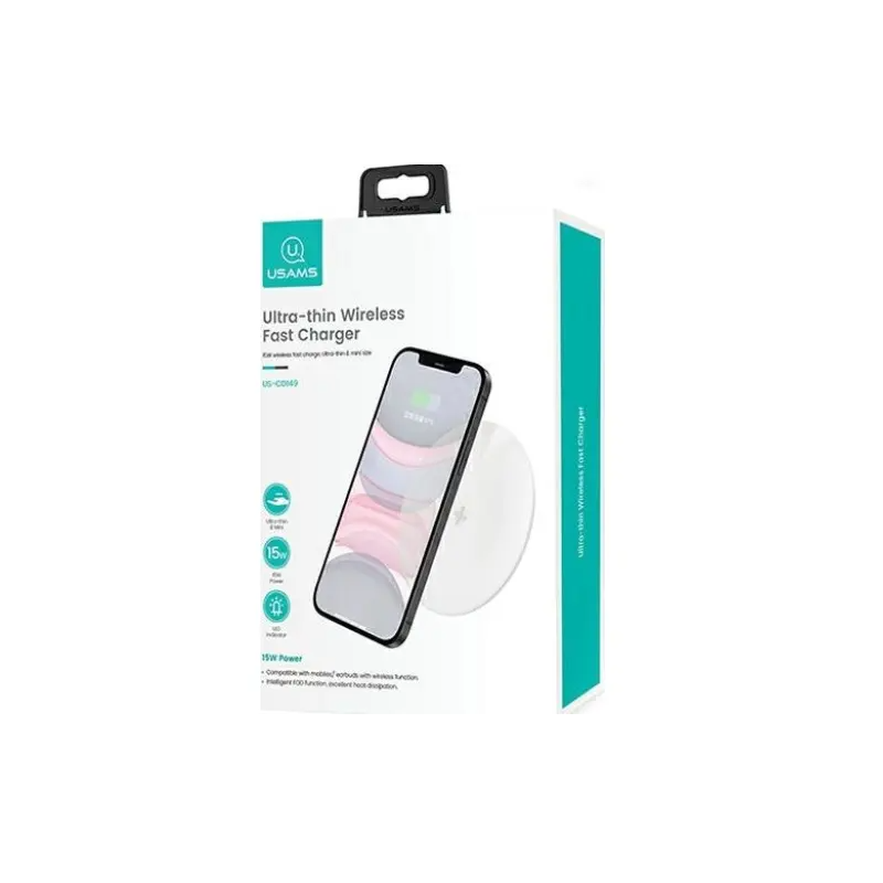 USAMS CARICATORE ULTRA THIN FAST WIRELESS CHARGER 15W - NERO