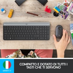 Logitech MK470 Kit Mouse e Tastiera Wireless per Windows, Ricevitore USB 2.4 GHz, ‎Sottile, Compatto, Silenzioso, Batteria Lun