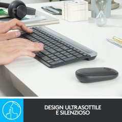 Logitech MK470 Kit Mouse e Tastiera Wireless per Windows, Ricevitore USB 2.4 GHz, ‎Sottile, Compatto, Silenzioso, Batteria Lun