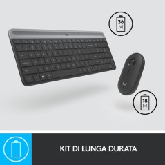 Logitech MK470 Kit Mouse e Tastiera Wireless per Windows, Ricevitore USB 2.4 GHz, ‎Sottile, Compatto, Silenzioso, Batteria Lun