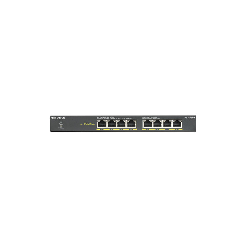 NETGEAR GS308PP Non gestito Gigabit Ethernet (10/100/1000) Supporto Power over Ethernet (PoE) Nero
