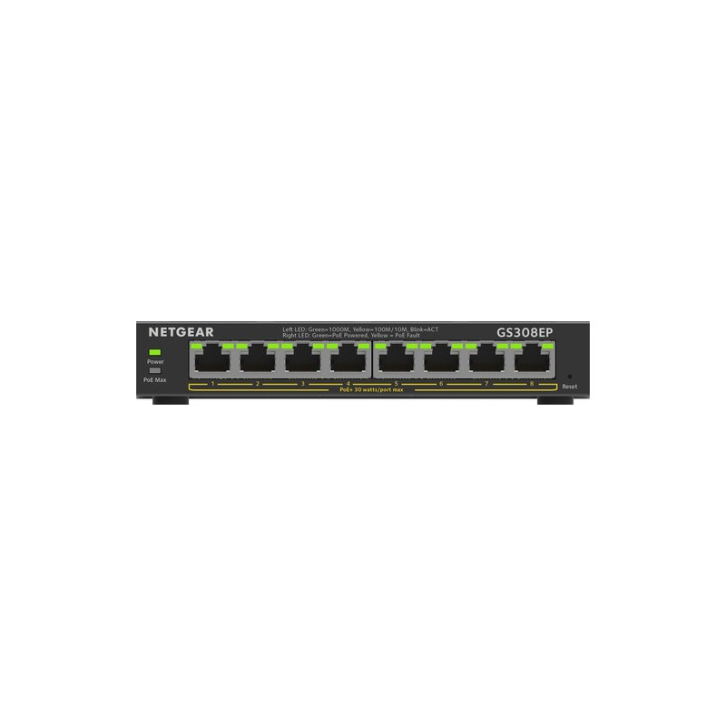 NETGEAR 8-Port Gigabit Ethernet PoE+ Plus Switch (GS308EP) Gestito L2/L3 Gigabit Ethernet (10/100/1000) Supporto Power over Ethe