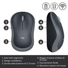 MOUSE M185 LOG CORDLESS GREY/NERO LOGITECH USB NANO RECEIVER